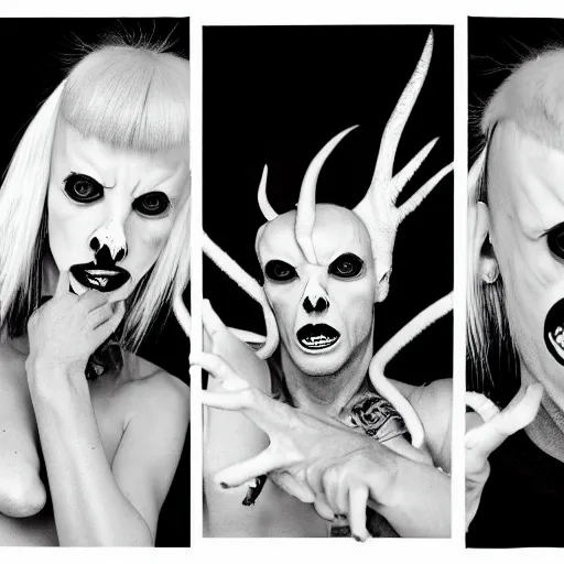 Image similar to photoshoot die antwoord black and white freaky alien