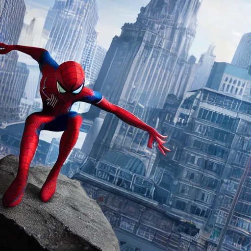 Prompt: metallic spider - man suit, cinematic, volumetric lighting, realistic, hyperdetailed, photorealistic, photograph