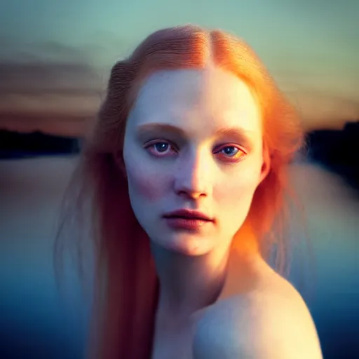 Prompt: close photographic portrait of a stunningly beautiful english renaissance female in soft dreamy light at sunset, beside the river, soft focus, contemporary fashion shoot, hasselblad nikon, in a denis villeneuve and tim burton movie, by edward robert hughes, annie leibovitz and steve mccurry, david lazar, jimmy nelsson, extremely detailed, breathtaking, hyperrealistic, perfect face