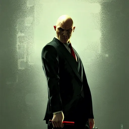 Prompt: Agent 47 in a scene from yakuza, artstation, concept art, smooth, sharp focus, illustration, art by and greg rutkowski and alphonse mucha