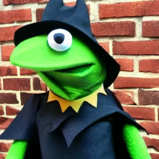 Image similar to kermit the frog dressed as batman