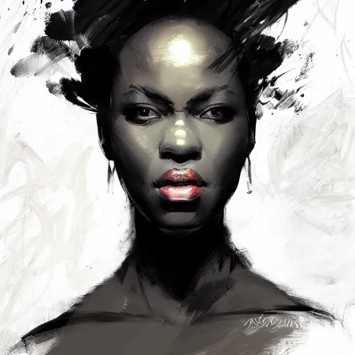 Image similar to portrait of a bald black woman, dramatic lighting, illustration by Rossdraws, yoji shinkawa, 4k, digital art, concept art, trending on artstation