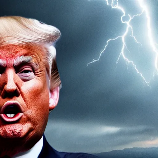 Image similar to donald trump screams so loudly that his head explodes, realistic, hdr, clear image, thunderstorm in donald trump's office, 8 k, super real event,