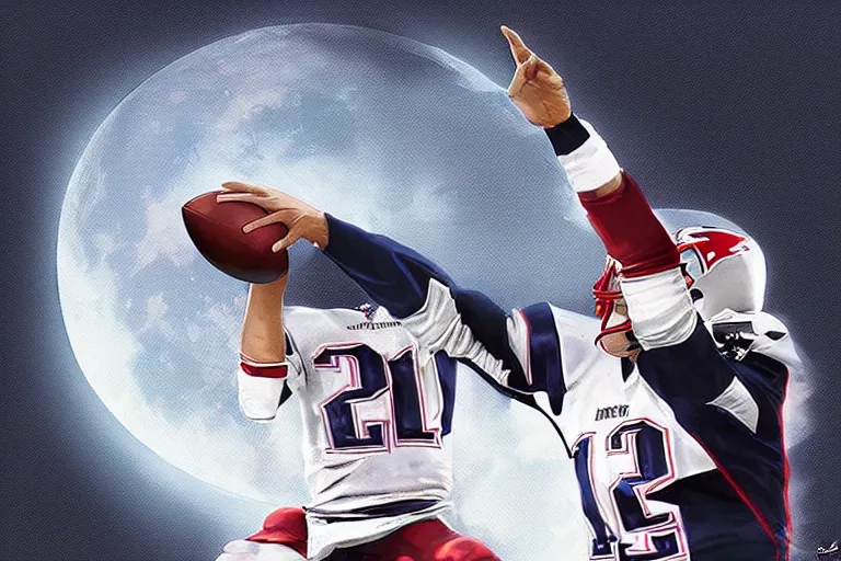 tom brady throwing a football over the moon, by | Stable Diffusion ...