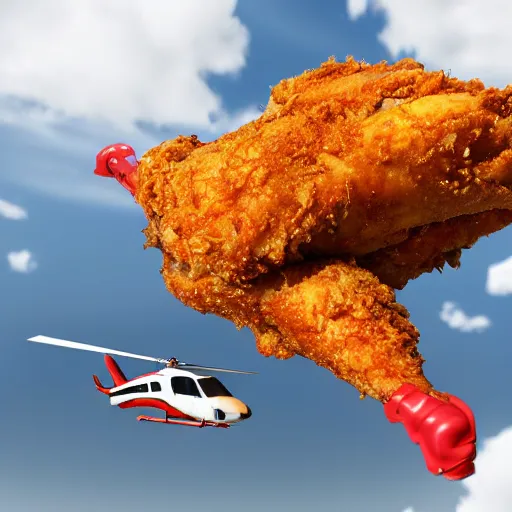 Prompt: a giant fried chicken falling from a helicopter, hyper detailed, 8k resolution