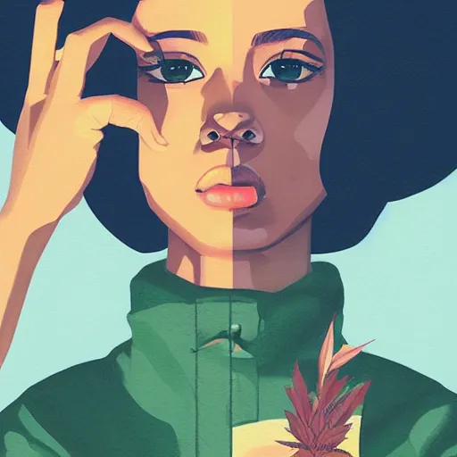 Image similar to dojacat profile picture by sachin teng, ganja, marijuana, organic painting, hard edges, masterpiece, smoke, asymmetrical, matte paint, energetic