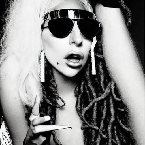 Prompt: lady gaga as a rastafari smoking a joint