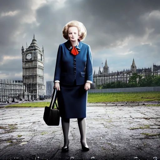 Image similar to limmy brian limond as maggie thatcher, realistic, wide shot, sunny lighting, octane render, hyper realistic, high quality, highly detailed, hd, beautiful, cinematic, 8 k, unreal engine, facial accuracy,