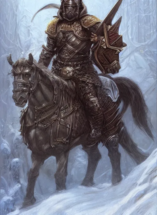 Image similar to winter knight as a fantasy d&d character, portrait art by Donato Giancola and James Gurney, digital art, trending on artstation