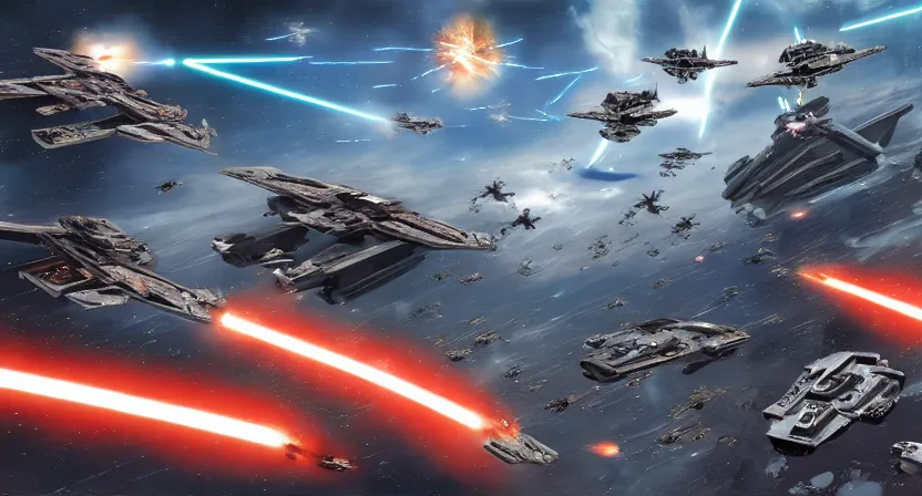 Image similar to the battle of coruscant from star wars revenge of the sith