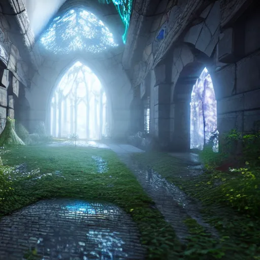 Prompt: inside an ethereal magical elven city, 4k, HDR, award-winning, unreal engine 5