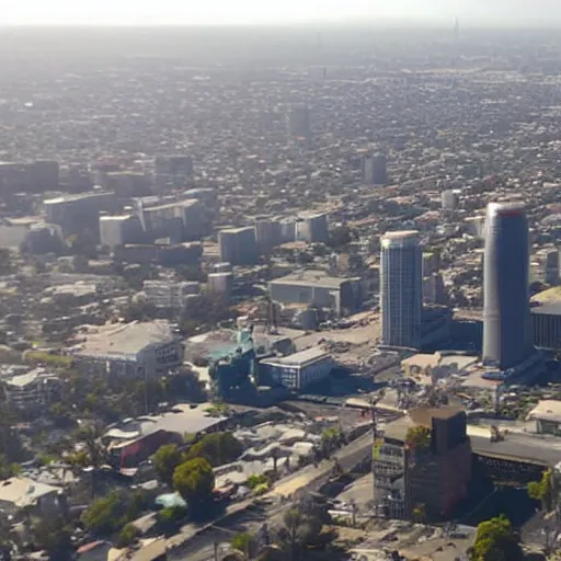 Image similar to los angeles ariel drone shot : : nuclear bomb : :