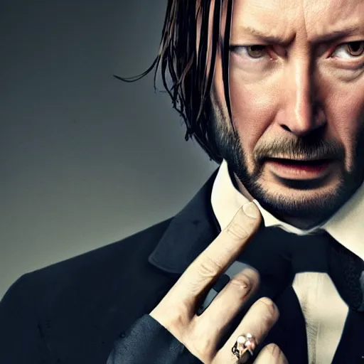 Image similar to thom yorke as john wick professional photo shot