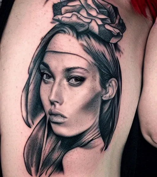 Image similar to realism tattoo sketch of a isabelledeltore face double exposure with nature, in the style of matteo pasqualin, amazing detail, sharp, faded