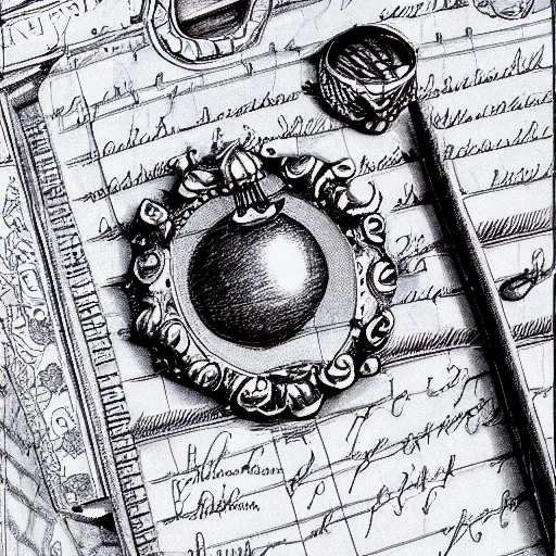 Image similar to artisan sketching of a ring with a cameo ornament, technical, fill page, highly detailed, 8 k