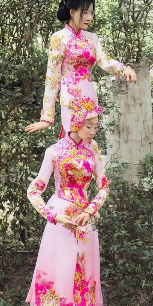 Prompt: beautiful vietnamese princess wearing vietnamese ao dai