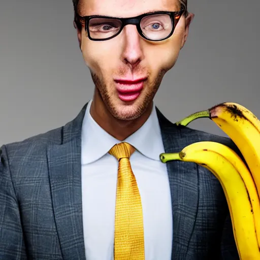 Image similar to a man wearing a suit banana head