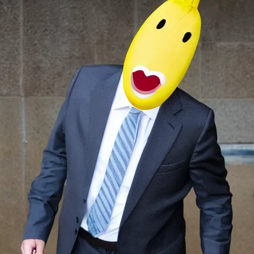 Image similar to a man wearing a suit banana head