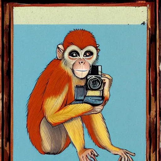 Image similar to Portrait of a monkey holding a camera, in style of dalle 2