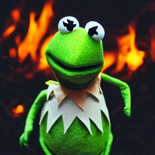 Image similar to “ kermit the frog as an attack ship, on fire off the shoulder of orion ”