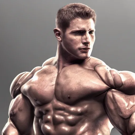 Image similar to a realistic detailed photo of a bodybuilder who is also a male android, Chris Redfield, shiny skin, posing robotically. blank stare