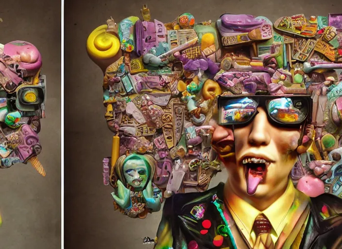 Image similar to a cyberpunk jazz band made of ice creams, lowbrow, matte painting, 3 - d highly detailed, in the style of mark ryden,