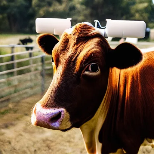 Prompt: a cow livestreaming on twitch