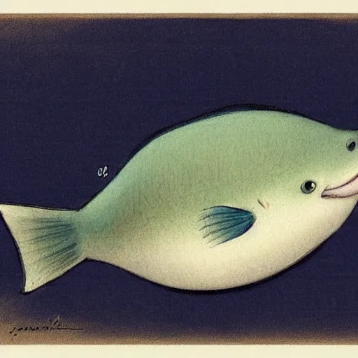Image similar to ( ( ( ( ( obese rotund flabby cartoon fish. muted colors. ) ) ) ) ) by jean - baptiste monge!!!!!!!!!!!!!!!!!!!!!!!!!!!