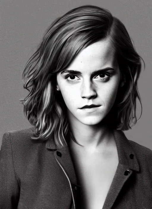 Image similar to photo emma watson standing looking at the camera, photo in the style of petter hegre, very intricate photorealistic