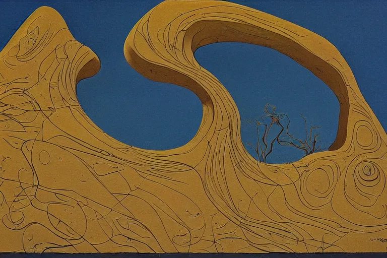 Image similar to abstract painting on stone moebius, roger dean, intricate, hyperdetailed