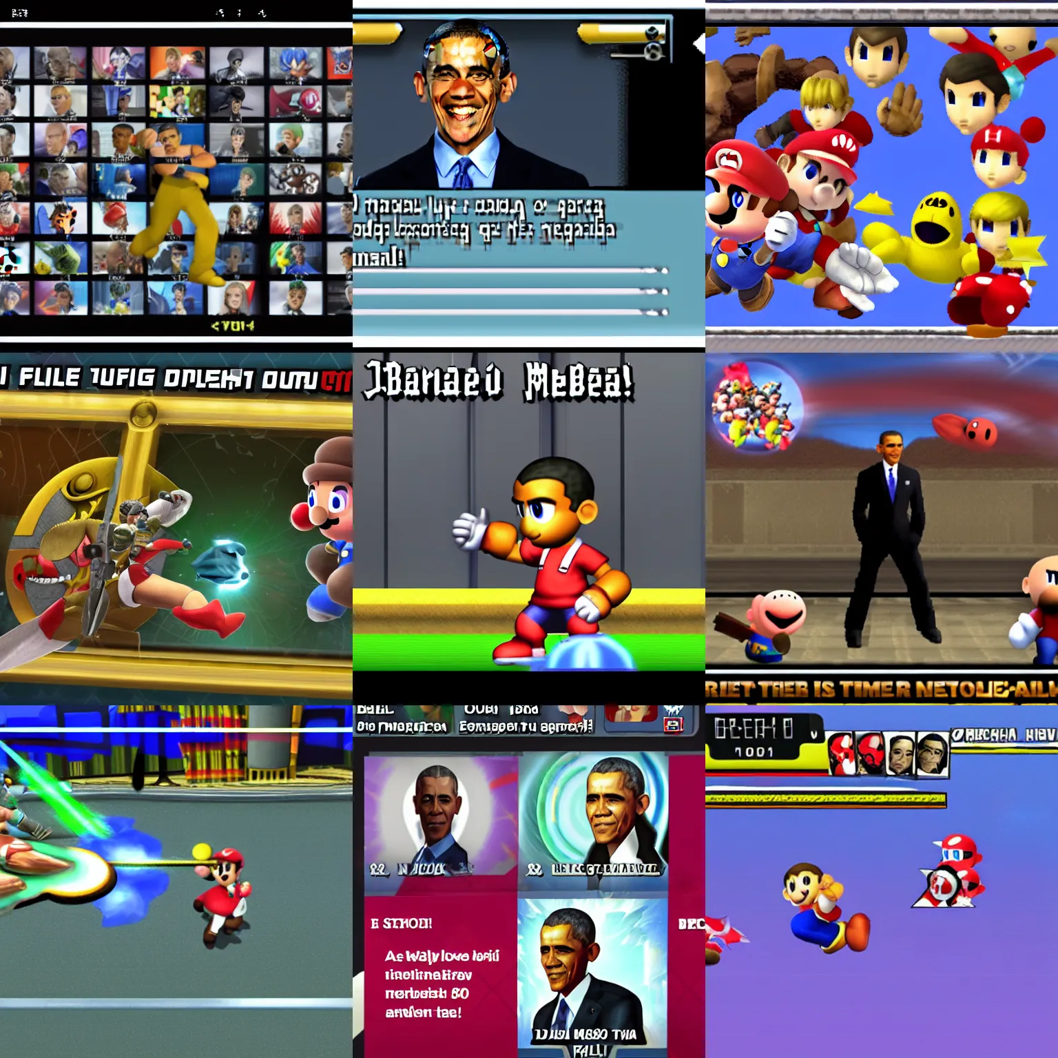 Prompt: Super Smash Bros Melee screenshot of Barack Obama as a DLC fighter