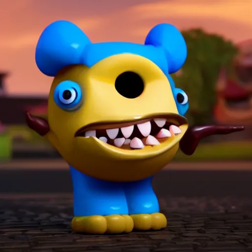 Prompt: cute anthropomorphic happy donut monster with big teeth and big eyes detailed character concept 3 d pixar style render 4 k