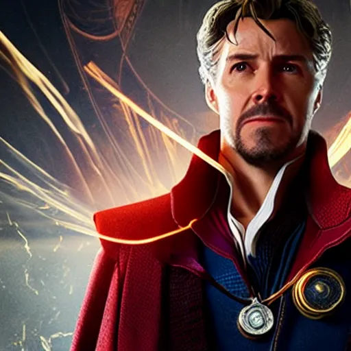 Image similar to A still of John Constantine as Doctor Strange in Avengers Endgame, award winning photo, unreal engine, highly detailed features