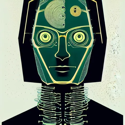 Image similar to a cybernetic mannequin by victo ngai and jakub rebelka and conrad roset and takashi murakami, trending on artstation