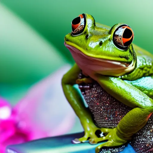 Prompt: frog wearing a prom dress, 4k photography