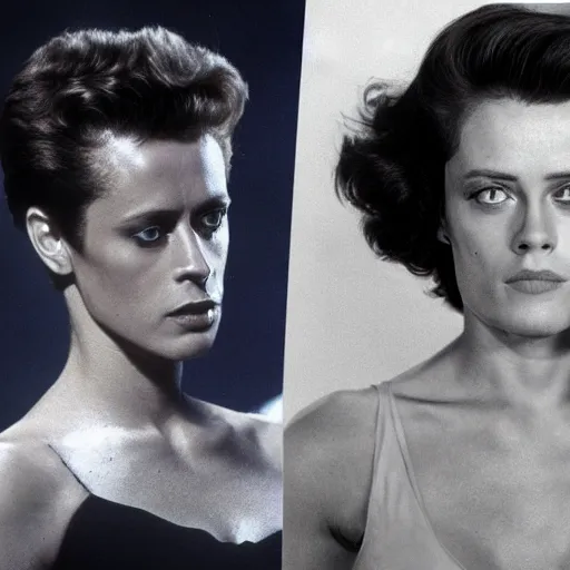 Prompt: genetic combination of sigourney weaver and james dean, face and upper body focus