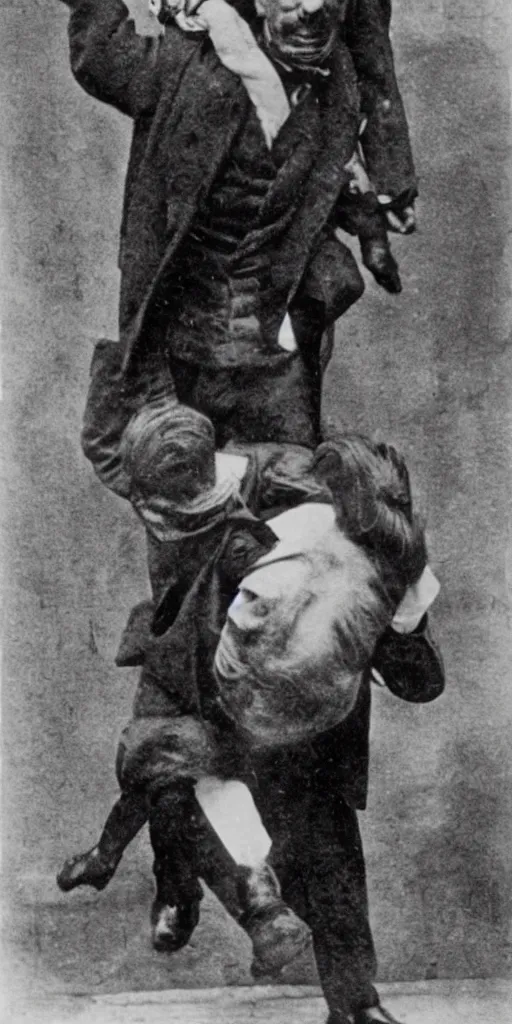 Image similar to Sherlock Holmes carrying Dr Watson on his back in the style of Sidney Paget