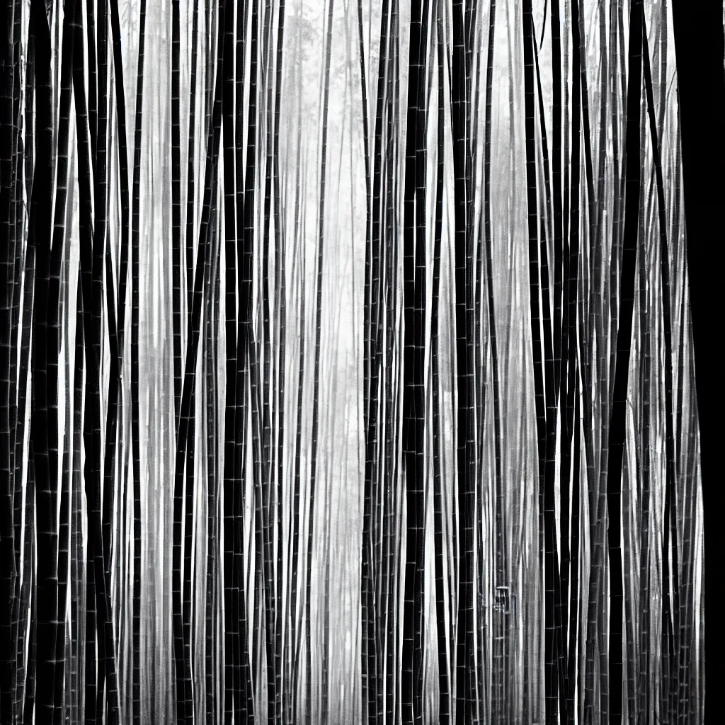 Image similar to bamboo forest with ferns by, mads berg, karolis strautniekas, film noir, stippled light, dramatic lighting, editorial illustration, detailed, fine texture, matte print, art deco, brutalism, dark blue + dark orange, red, black, ( ( habitat 6 7 background ) )