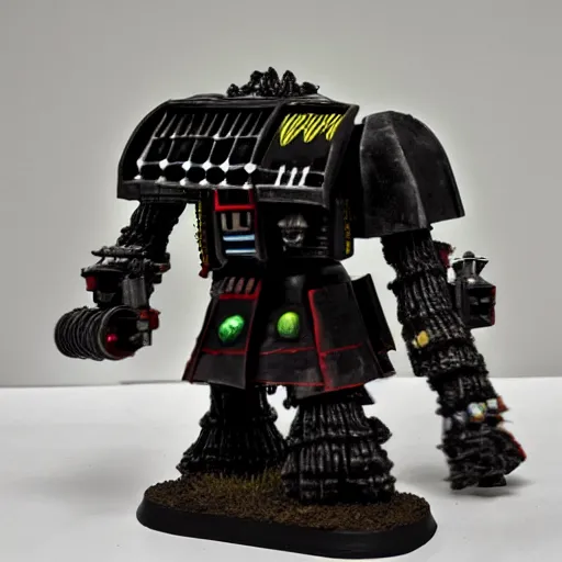 Image similar to Davian Tull dreadnought from warhammer 40000 in the style of Darth Vader from star wars, realism, depth of field, focus on darth vader,