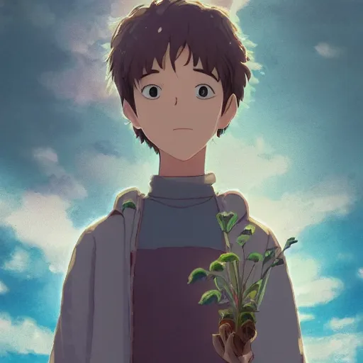 Prompt: friendly guy and small creature , with Fragile looking character portrait face made by Studio Ghibli highly detailed art, beautiful scene, sharp focus, smooth, 8k, anime art, wild, dark, fantasy, peaceful , in the hood