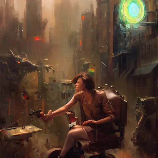 Image similar to neo luddites complaining about new technology by raymond swanland, highly detailed, bright tones