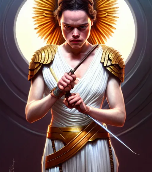 Image similar to ultra realistic illustration, daisy ridley as goddess athena, intricate, elegant, highly detailed, digital painting, artstation, concept art, smooth, sharp focus, illustration, by artgerm and greg rutkowski and alphonse mucha