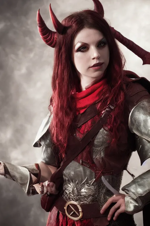 Image similar to a female DND tiefling, high resolution film still, 8k, HDR colors, cosplay, studio lighting