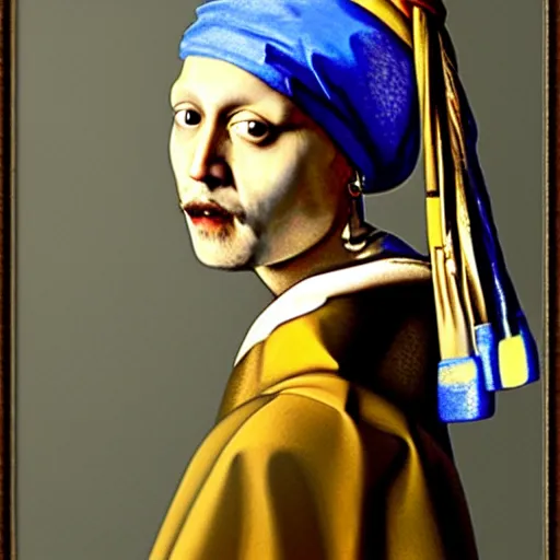 Prompt: Johnny Depp with a pearl earring by Johannes Vermeer