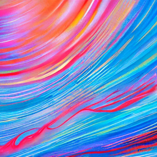 Prompt: Impressionism liquid futuristic texture, lines and spirals of light on the sky background, wavy lines, maximalism, oil painting on canvas with large lines, beautiful wavy lines from the left corner to the vile right corner, blue and pink colours, chill and happy, enjoying, pleasant and calm