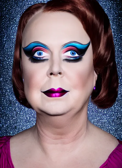 Image similar to studio portrait of lindsey graham in full drag dressed in drag dressed as a woman makeup, 8 k, studio lighting, key light, back light, sequents,