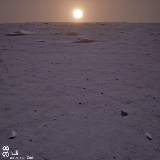 Image similar to « we are on the moon's surface, human colony, sunrise on the moon, far view, photorealistic, unreal engine 5, sharp focus »