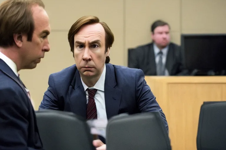 Image similar to saul goodman, also known as jimmy mcgill, defends dart vader in court, court session images, 1 0 8 0 p, court archive images