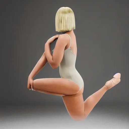 Image similar to sia furler wearing a skin colored leotard full body artistic photoshoot