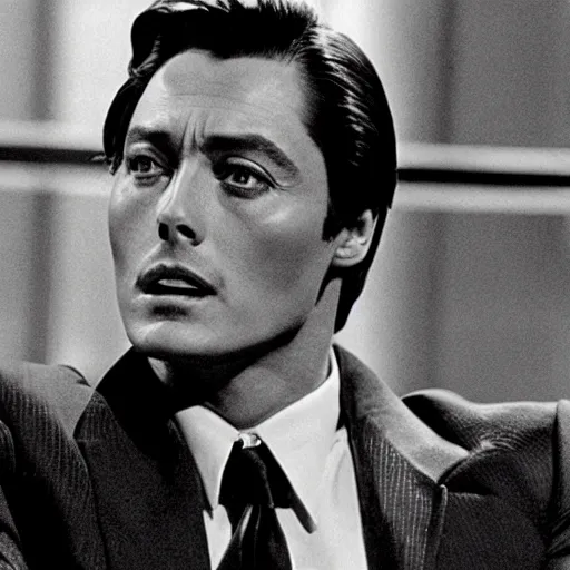 Image similar to film still of alain delon in shark tank